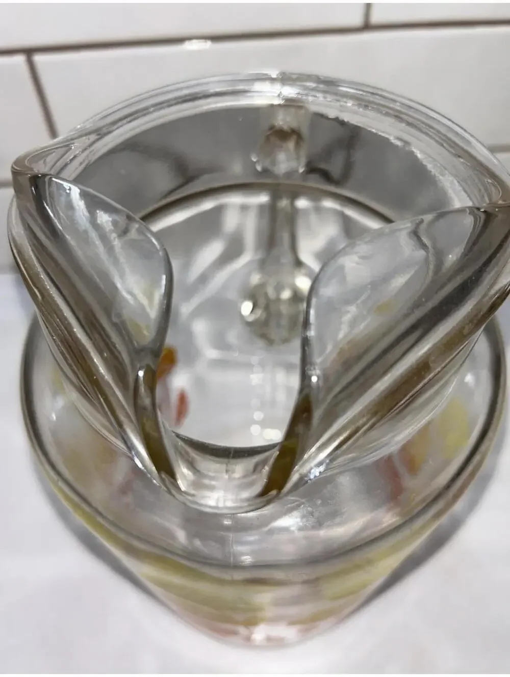 VINTAGE ANCHOR HOCKING CLEAR GLASS RED ORANGE WHITE MORNING GLORY PITCHER - Picture 4 of 5